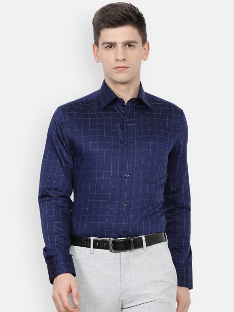 

Louis Philippe Men Navy Blue Grid Tattersall Checks Checked Formal Shirt