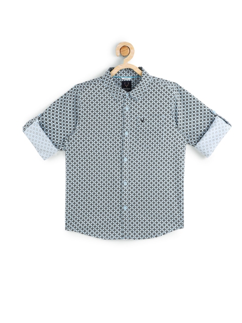

Allen Solly Junior Boys Blue & White Slim Fit Printed Pure Cotton Casual Shirt