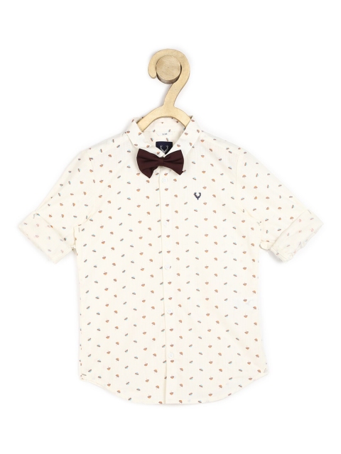 

Allen Solly Junior Boys Cream-Coloured Slim Fit Printed Pure Cotton Casual Shirt
