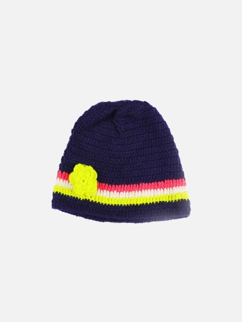 

Bharatasya Unisex Kids Navy Blue & Pink Beanie