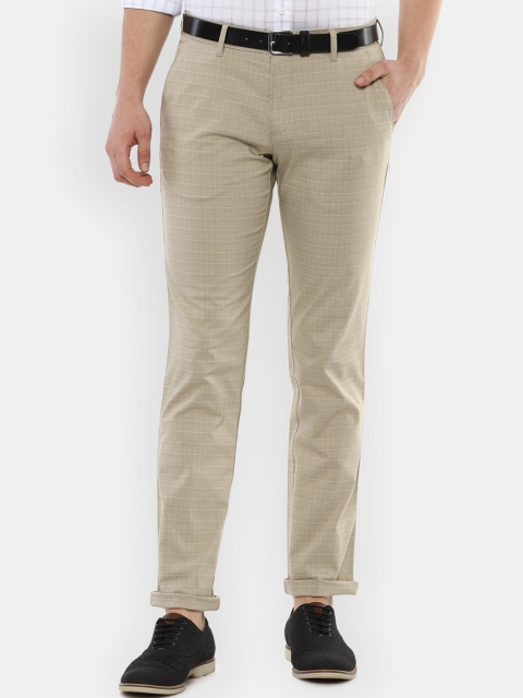

Louis Philippe Sport Men Beige Checked Slim Fit Trousers