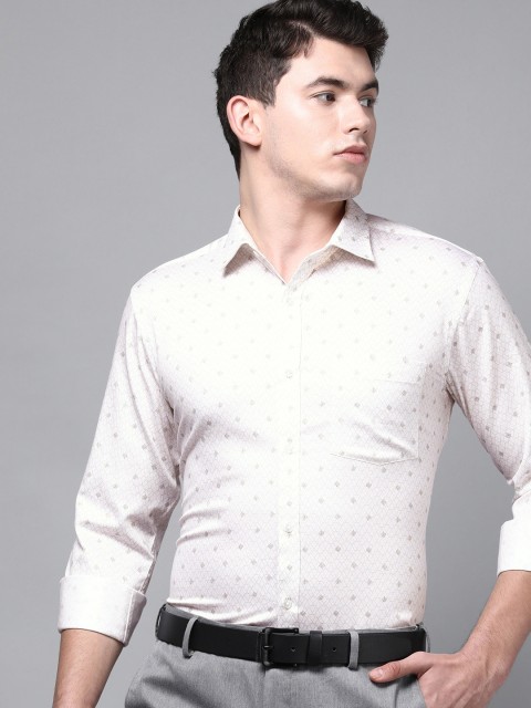 

Park Avenue Men White & Maroon Slim Fit Printed Pure Cotton Formal Shirt