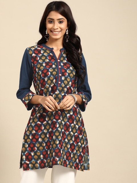 

RANGMAYEE Blue & Red Geometric Printed Pure Cotton Kurti