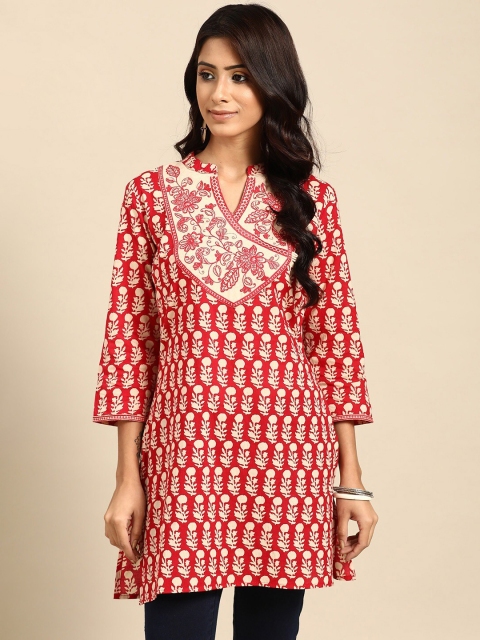 

RANGMAYEE Red & White Sanganeri Block Printed Pure Cotton Kurti