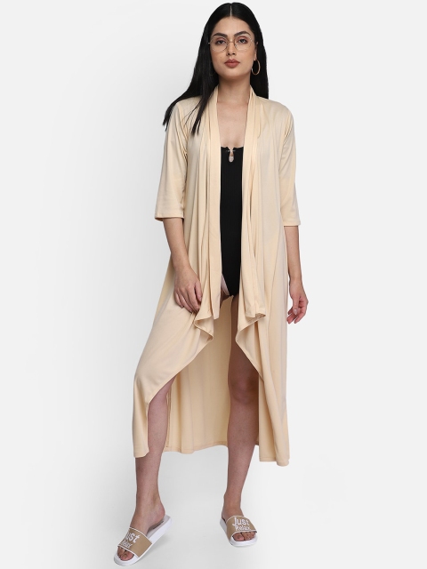 

Smarty Pants Women Nude Solid Open Front Cover Up Swim Dress