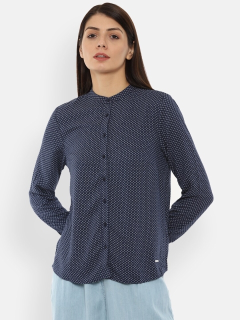 

Van Heusen Woman Women Navy Blue Printed Casual Shirt