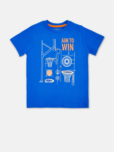 

Pantaloons Junior Boys Blue Typography Printed Applique T-shirt