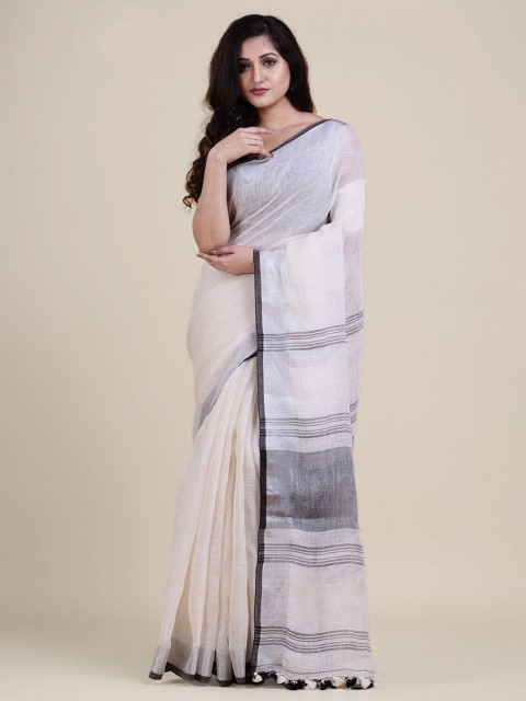 

Charukriti White & Black Pure Linen Saree