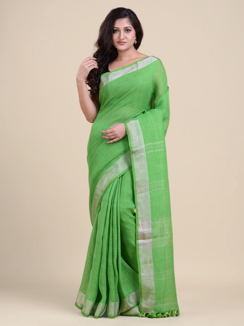 

Charukriti Green & Silver Zari Pure Linen Saree
