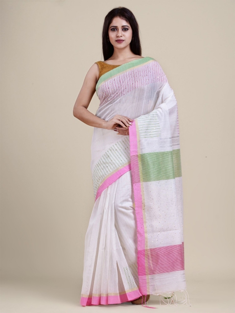 

Charukriti White & Pink Embellished Sequinned Saree