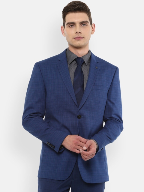 

Louis Philippe Men Blue Checked Single-Breasted Slim-Fit Formal Blazer