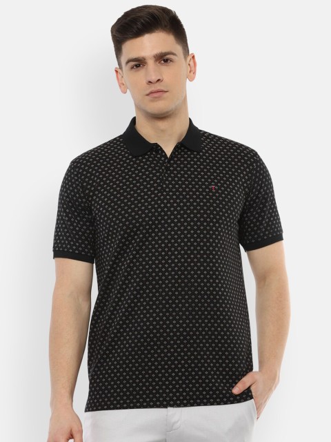 

Louis Philippe Sport Men Black Geometric Printed Polo Collar Pure Cotton Slim Fit T-shirt