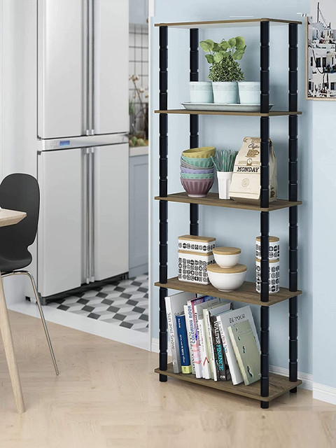 

Tormeti Brown Solid Wooden 5-Tier Rectangle Shelf Rack