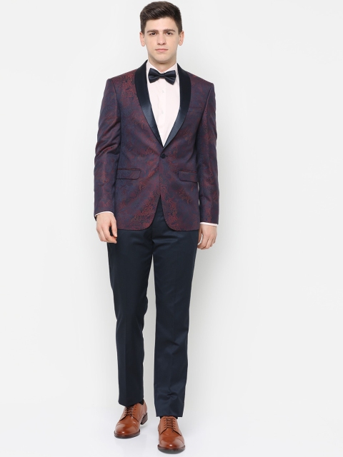 

Allen Solly Men Purple Printed Single Breasted Slim-Fit Two Piece Party Suit