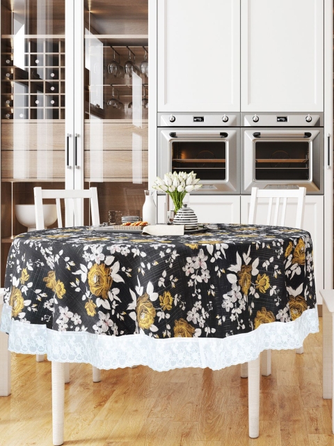 

BIANCA Black & Silver Floral Printed Easy Clean Table Cover