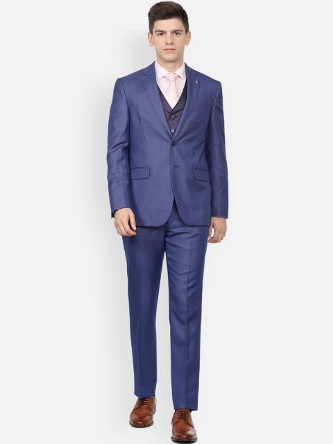 

Van Heusen Men Blue Solid Slim Fit Single-Breasted 3-Piece Formal Suit