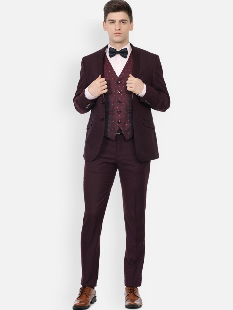 

Van Heusen Men Maroon Solid Slim Fit Single-Breasted 3-Piece Party Suit