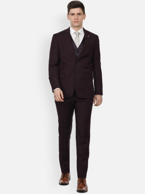 

Van Heusen Men Maroon Checked Slim-Fit Single-Breasted 3-Piece Formal Suit