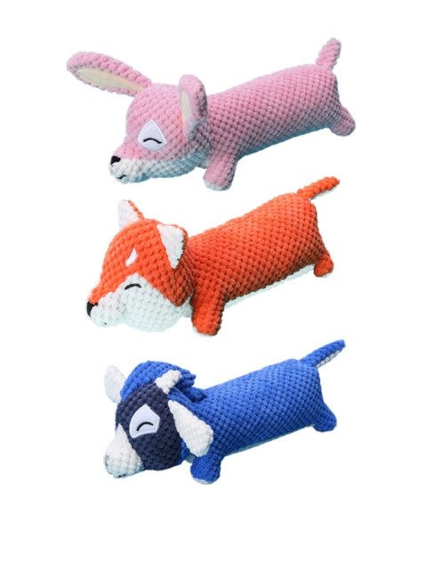 

Emily pets Blue Dog cat Squeaky Toy
