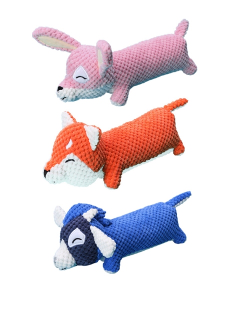 

Emily pets Pink Dog & Cat Squeaky Toy