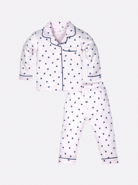 

BABY GO Girls Pink & Blue Printed Night suit