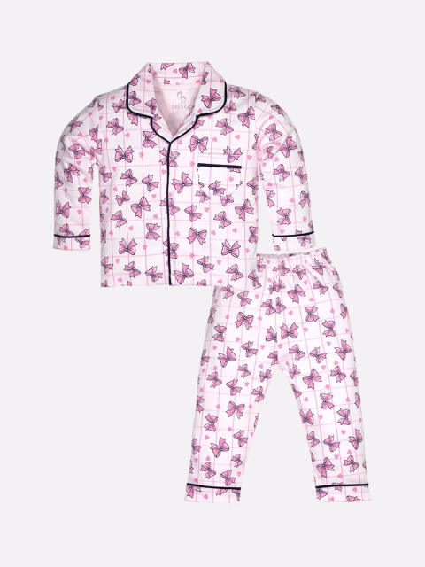 

BABY GO Girls Pink Printed Pure Cotton Night Suit