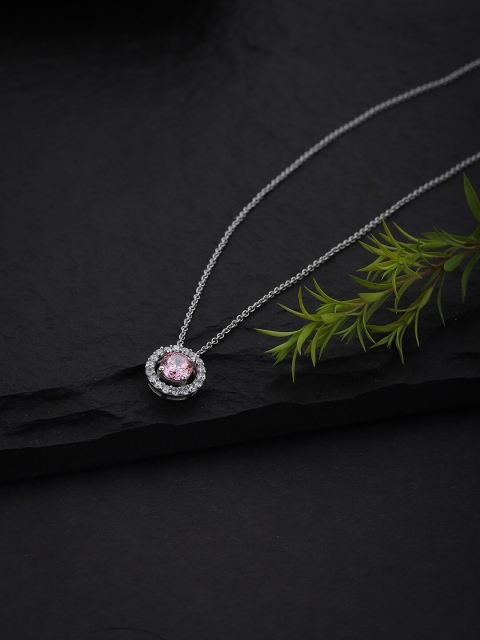 

VANBELLE Silver-Toned & Pink CZ-Studded Sterling Silver Rhodium-Plated Necklace