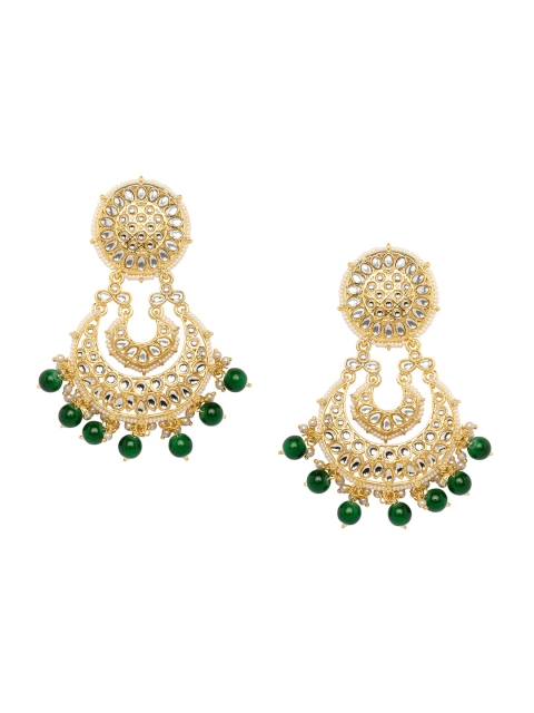 

INDYA Green & Gold-Toned Crescent Shaped Chandbalis Earrings