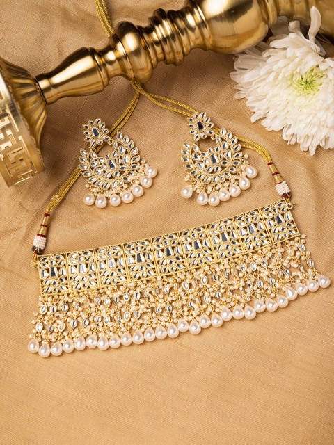 

INDYA Gold-Toned & White Choker Jewellery Set