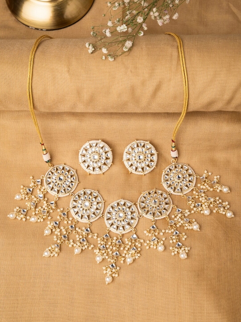 

INDYA Women Gold-Toned & White Pearl Beaded & Stone Studded Jewellery Set