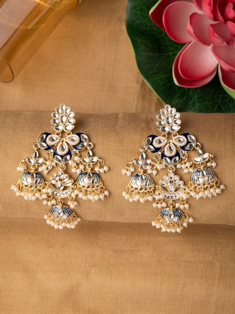 

INDYA Blue Contemporary Pearl Drop Dangler Earrings