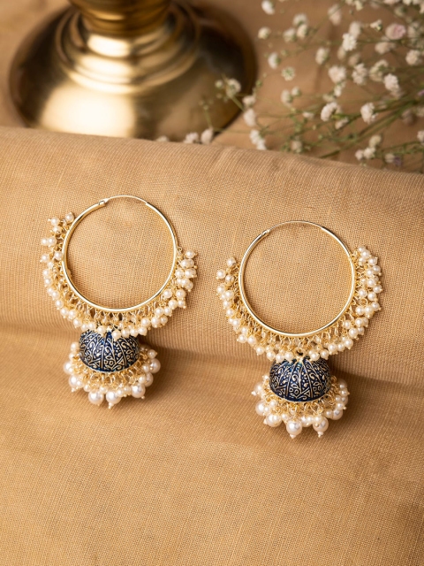 

INDYA Gold-Toned & Blue Dome Shaped Hoop Earrings
