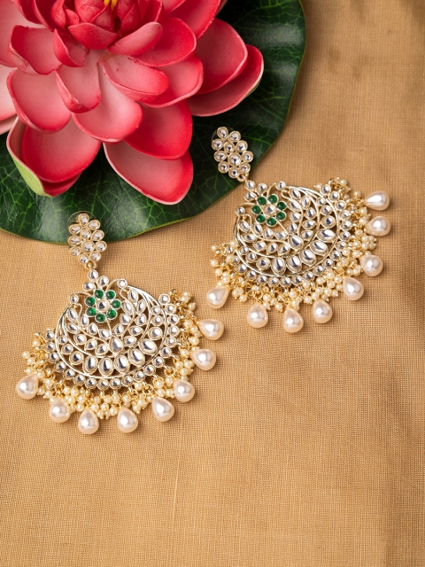 

INDYA Green Contemporary Chandbalis Earrings