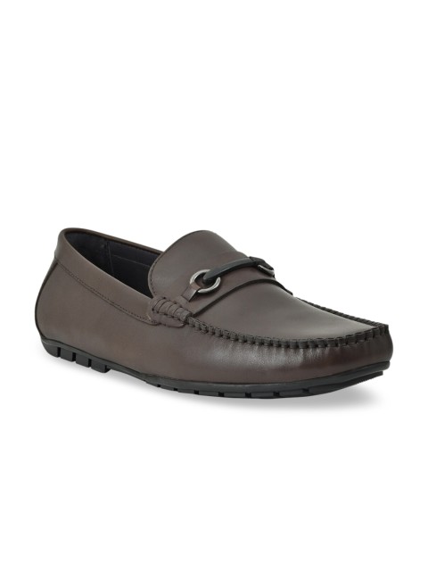 

Cobblerz Men Coffee Brown Textured Leather Loafers