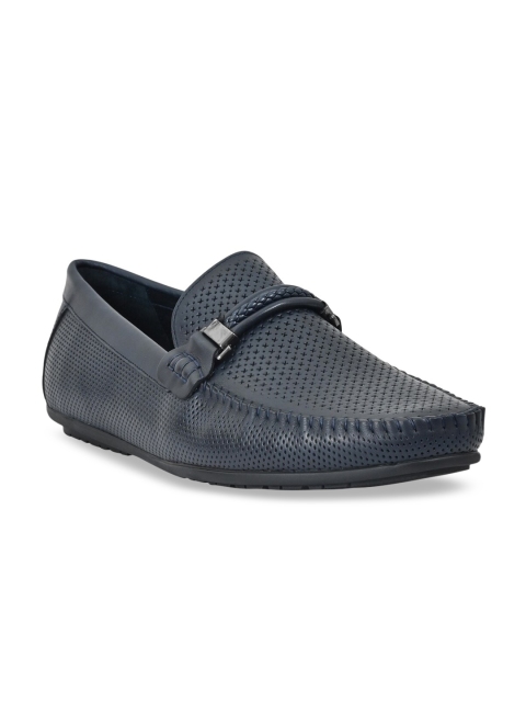 

Cobblerz Men Navy Blue Perforations Leather Loafers
