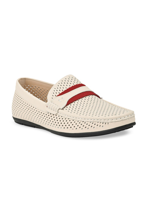 

Cobblerz Men Cream-Coloured Leather Slip-On Sneakers