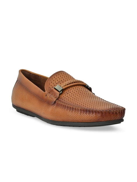 

Cobblerz Men Tan Textured Leather Driving Shoes