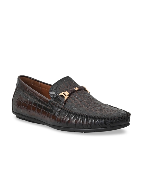 

Cobblerz Men Coffee Brown Textured Leather Loafers