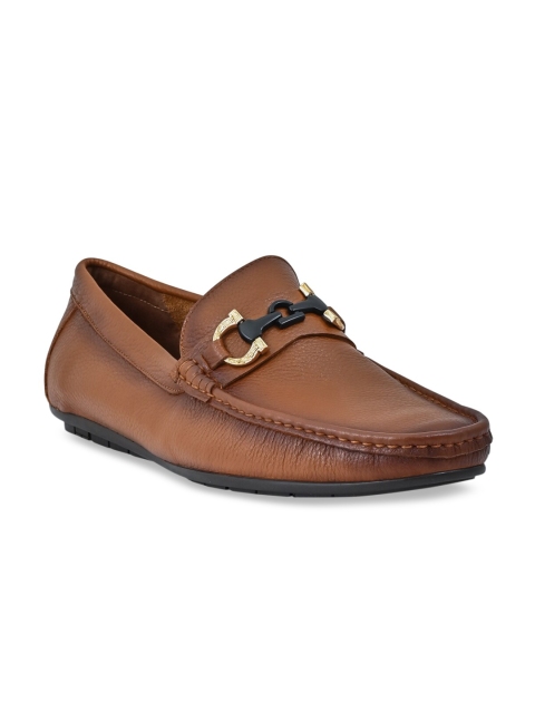 

Cobblerz Men Tan Textured Leather Driving Shoes