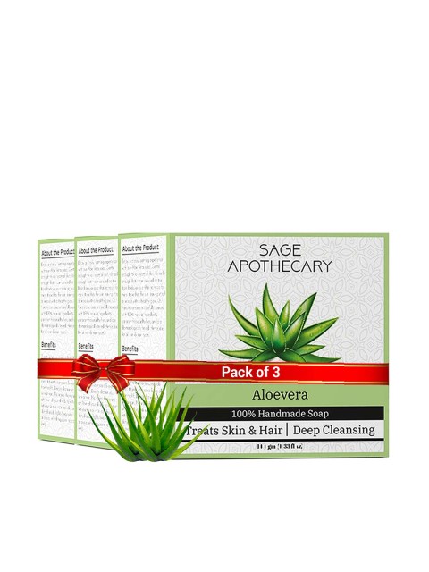 

Sage Apothecary Aloe Vera BathIing Soap - 100 gm Pack of 3, Transparent