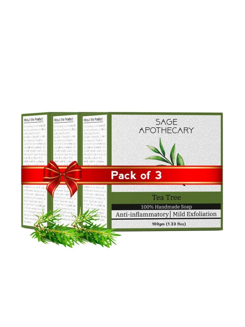 

SAGE APOTHECARY Set Of 3 100 % Natural Tea Tree Bath Soaps, Transparent