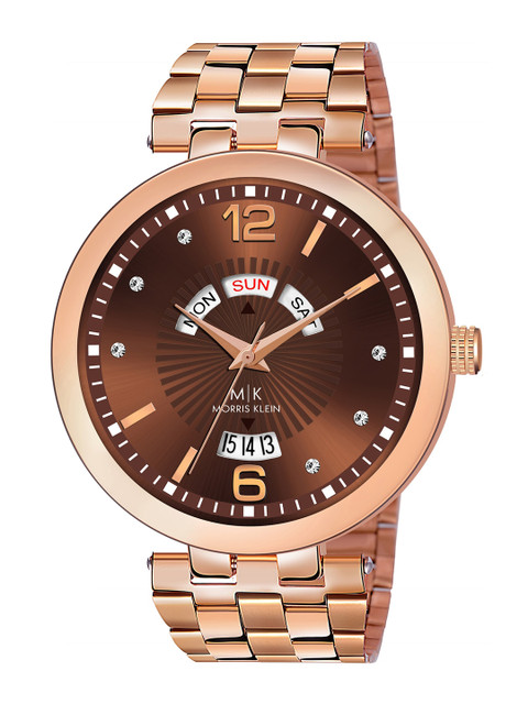 

MORRIS KLEIN Men Brown Embellished Dial & Rose Gold-Plated Stainless Steel Straps Analogue Watch