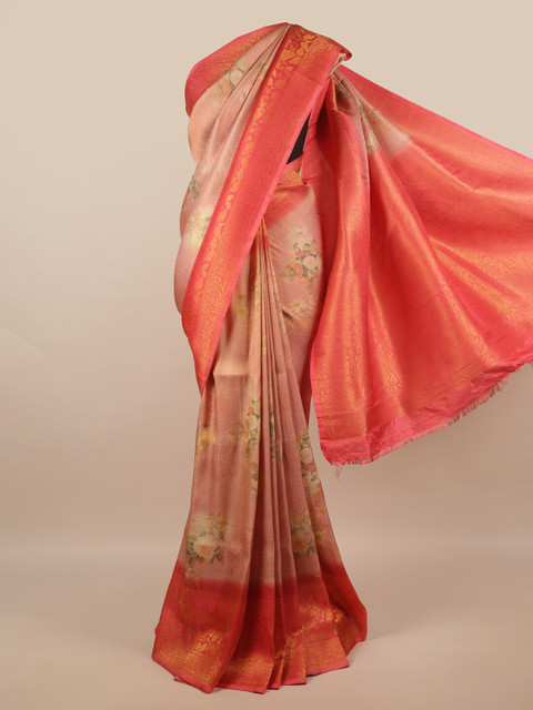 

Pothys Pink & Orange Floral Zari Art Silk Saree