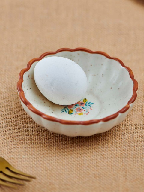 

Chumbak White Textured Farmhouse Dessert Bowl