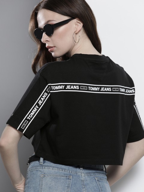

Tommy Hilfiger Women Black & White Printed Extended Sleeves T-shirt