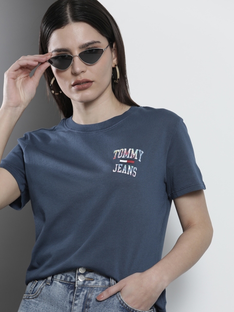 

Tommy Hilfiger Women Blue Typography Printed Pure Cotton T-shirt