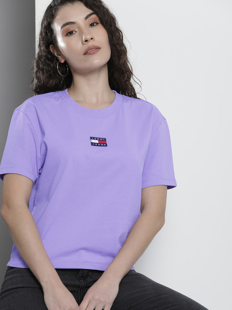 

Tommy Hilfiger Women Purple Brand Logo Printed Boxy T-shirt