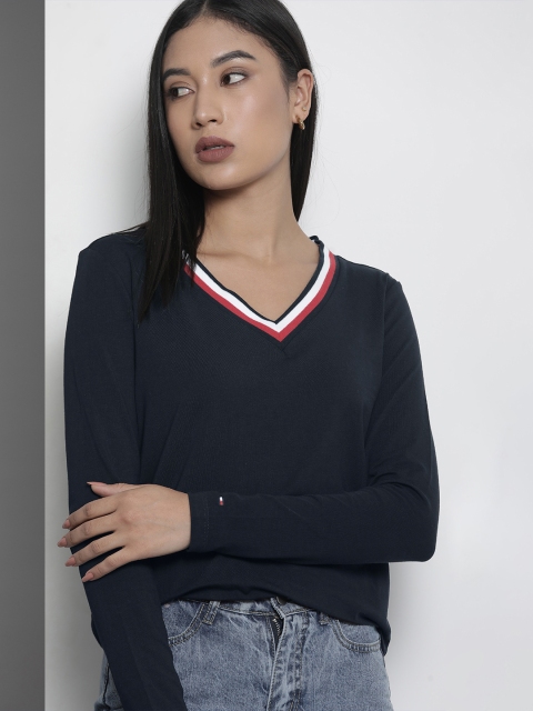 

Tommy Hilfiger Women Navy Blue V-Neck T-shirt
