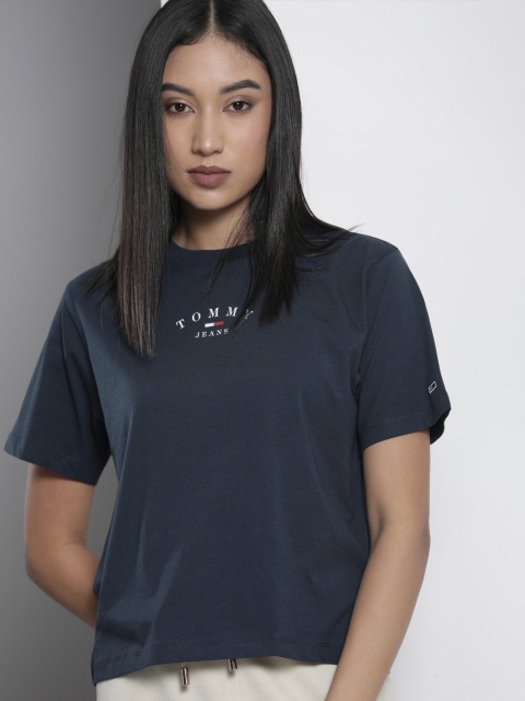 

Tommy Hilfiger Women Navy Blue Brand Logo Printed Pure Cotton T-shirt