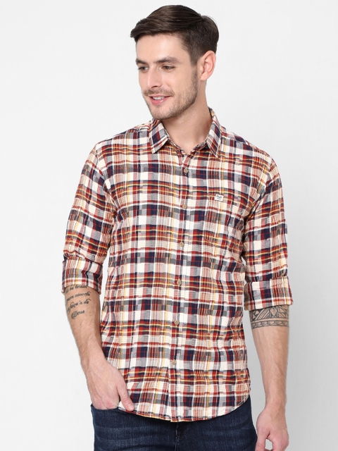 

Mufti Men Beige Slim Fit Tartan Checks Pure Cotton Casual Shirt